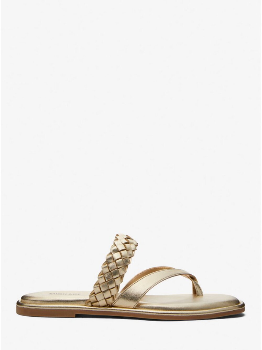 MICHAEL Michael Kors Sz. 9 Pale Gold Alba Metallic Braided Slide Flat Sandal - Picture 2 of 14